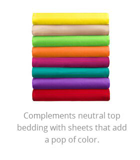 Rainbow sheets, Compliment netural top bedding with sheets that add a pop of color.